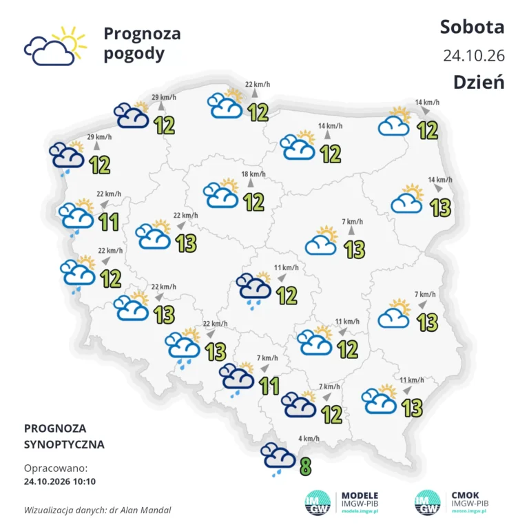 Mapa pogodowa Polski 24 października 2026