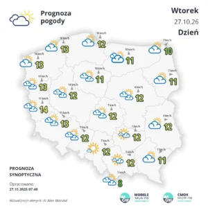 Mapa pogodowa Polski 27 października 2026