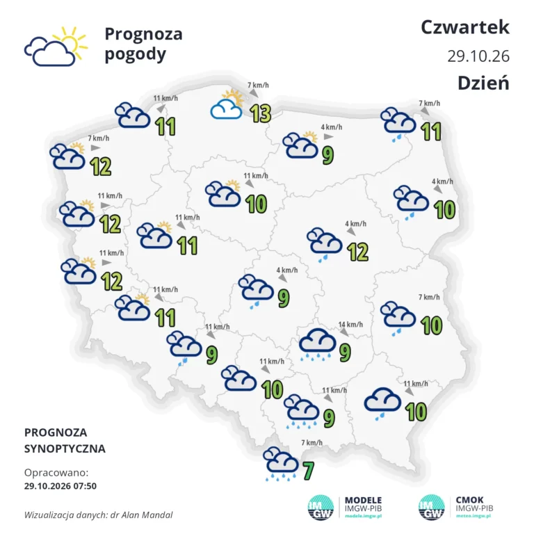 Mapa pogodowa Polski 29 października 2026