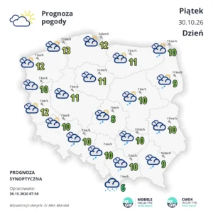 Mapa pogodowa Polski 30 października 2026
