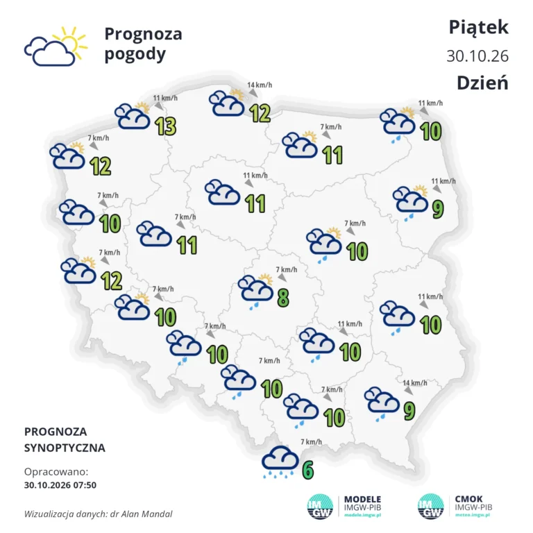 Mapa pogodowa Polski 30 października 2026